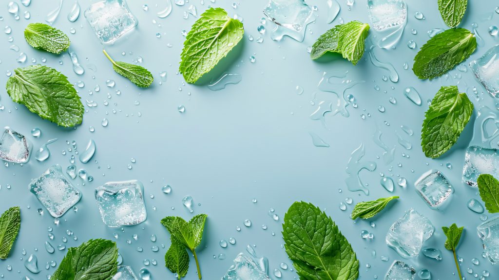 Spearmint Leaves with Ice and Water